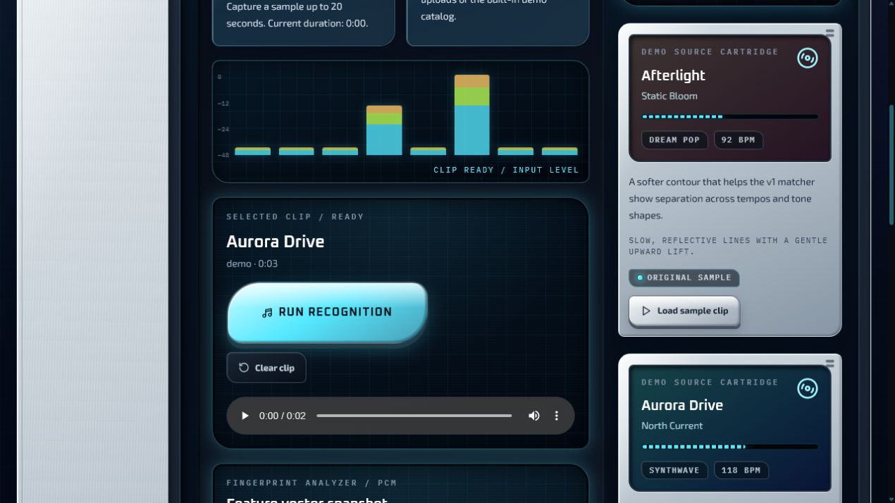 Auralis studio prepared to record or upload a bounded audio clip for analysis.